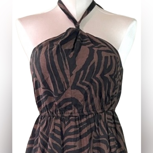 Nicole Miller zebra print linen maxi dress halter style NWT‎ size XS - Picture 2 of 6